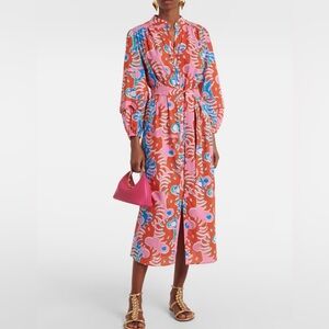 Poupette St. Barth Coral, Pink & Blue Printed Midi Dress